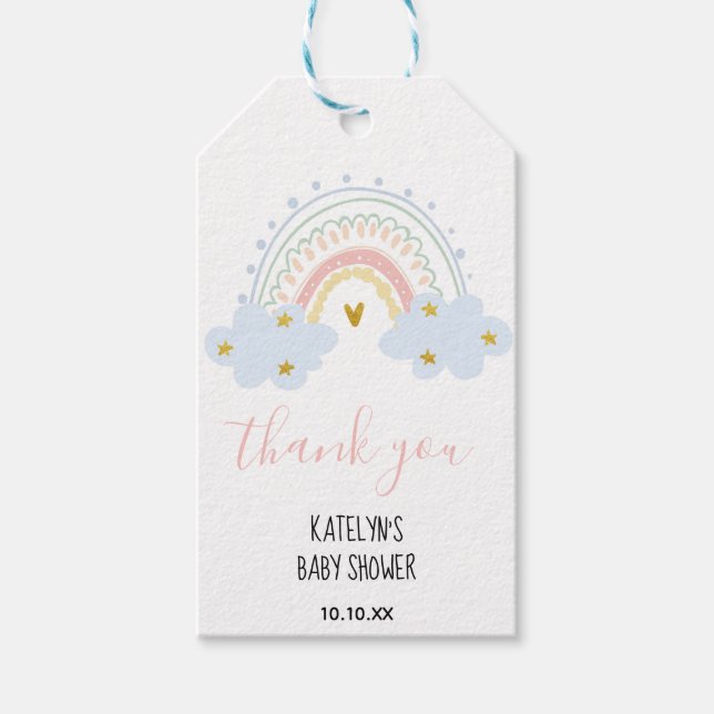 Pastel Rainbow Obrigado Etiqueta (Frente)