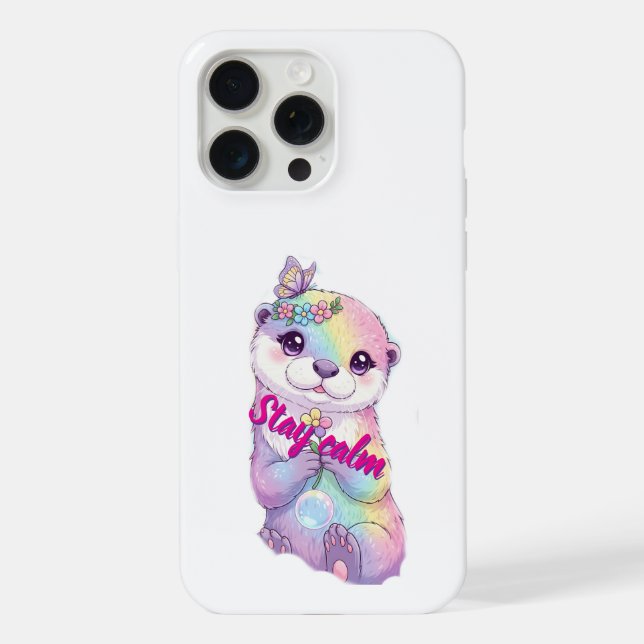 Pastel Rainbow Otter Stay Calm Floral Case (Verso)