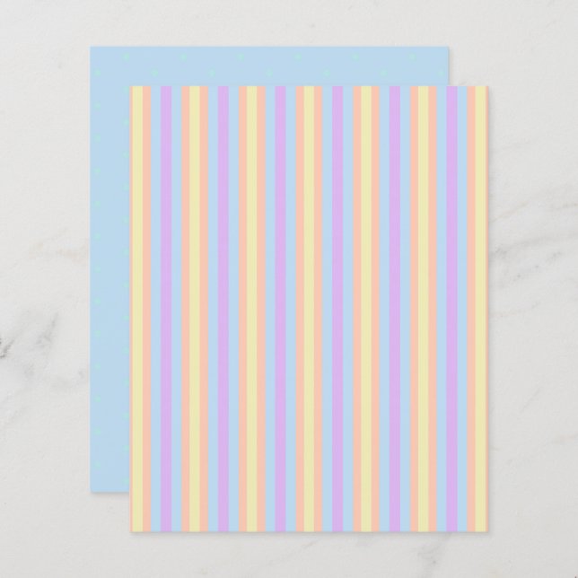 Pastel Rainbow Stripes and Spots Scrapbook Paper (Frente/Verso)