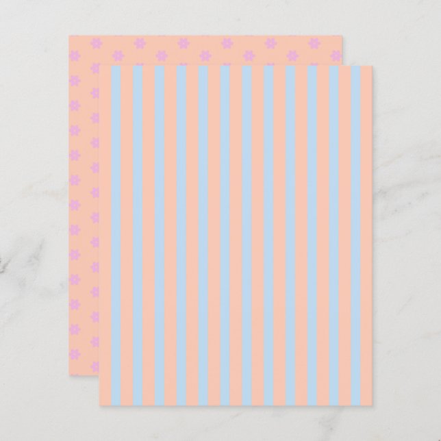 Pastel Rainbow Stripes e Flores Papel Escarlate (Frente/Verso)