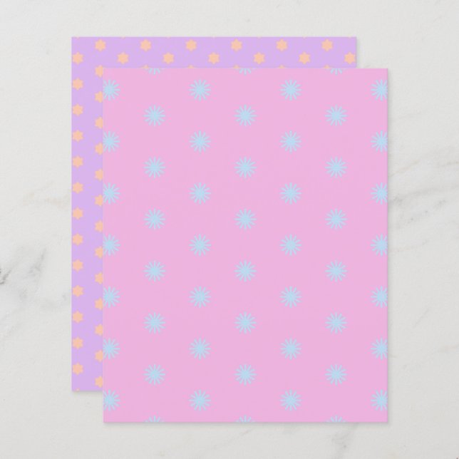 Pastel Rainbow Sunbursts & Stars Scrapbook Paper (Frente/Verso)