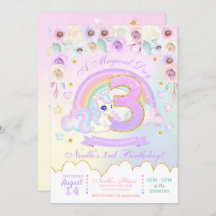 Pastel Rainbow Unicorn Terceiro Convite de Anivers