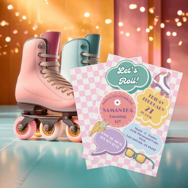 Pastel Retro Roller Skating Party Invitation (Criador carregado)
