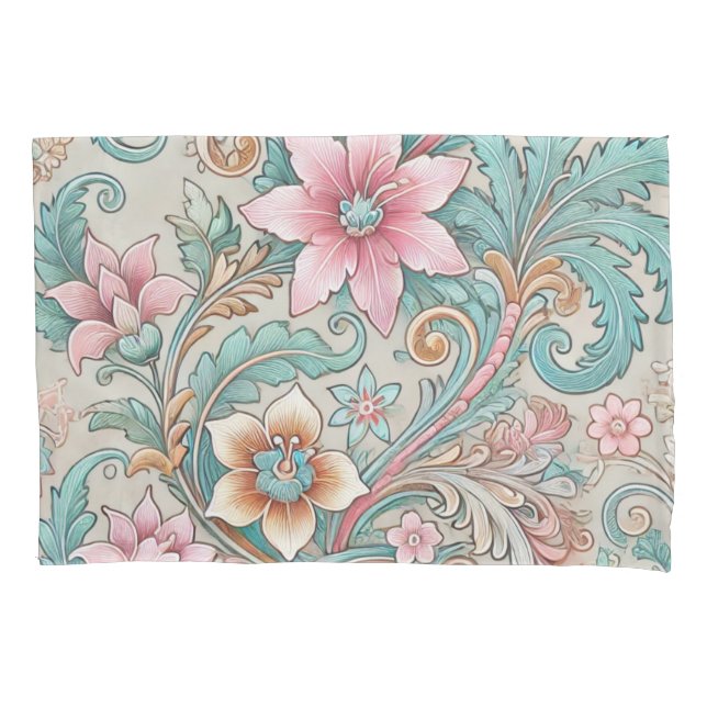 Pastel Rosa Teal Boho Indonésio Batik Floral (Frente)