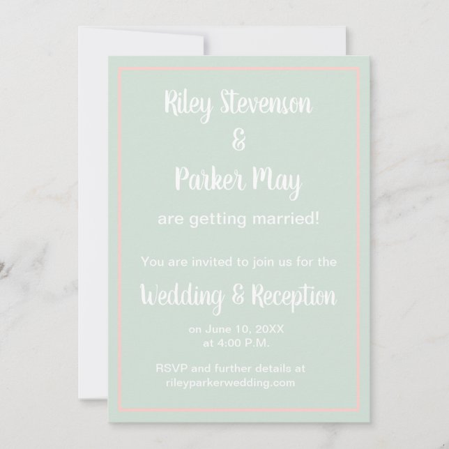 Pastel Sage e Convite para Casamento Rosa (Frente)
