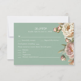 Pastel Sage Green and Blush Pink Peonies RSVP Card