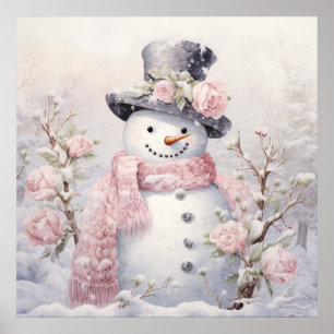 Pastel Snowman Poster