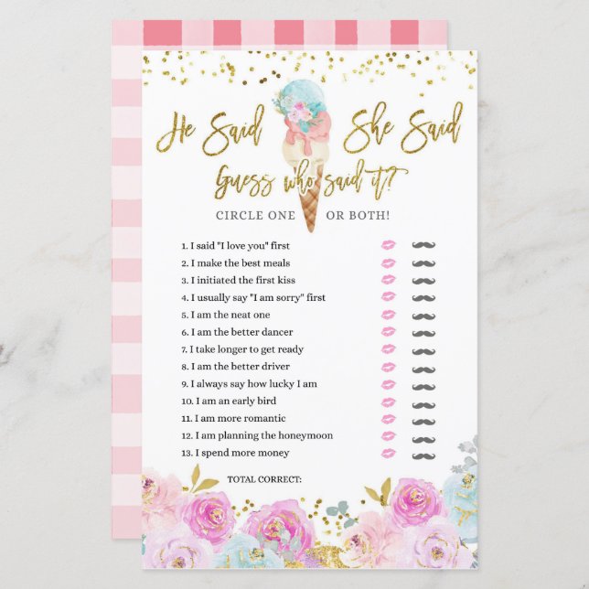 Pastel Sorvete Floral Ele disse que ela disse que  (Frente/Verso)