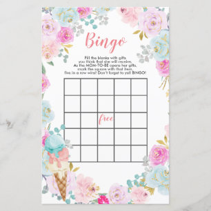 Pastel Sorvete flores chá de fraldas Bingo