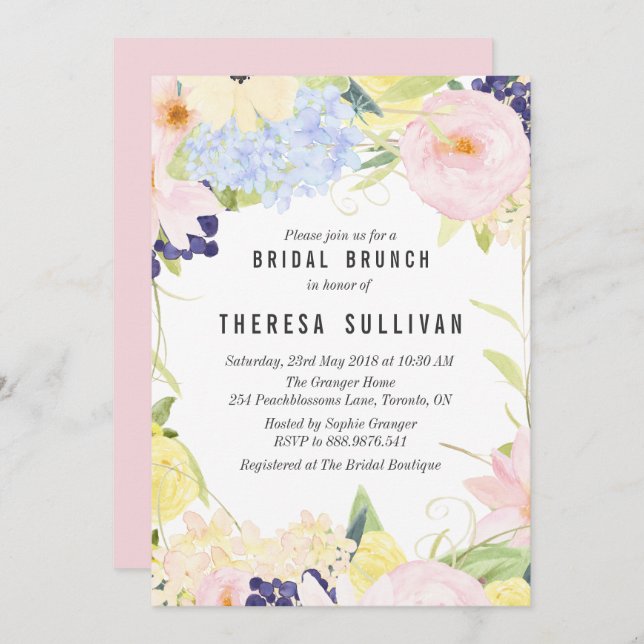 Pastel Spring Flowers Bridal Brunch Convite (Frente/Verso)