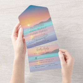 Pastel Sunset Destination Ocean Beach Wedding