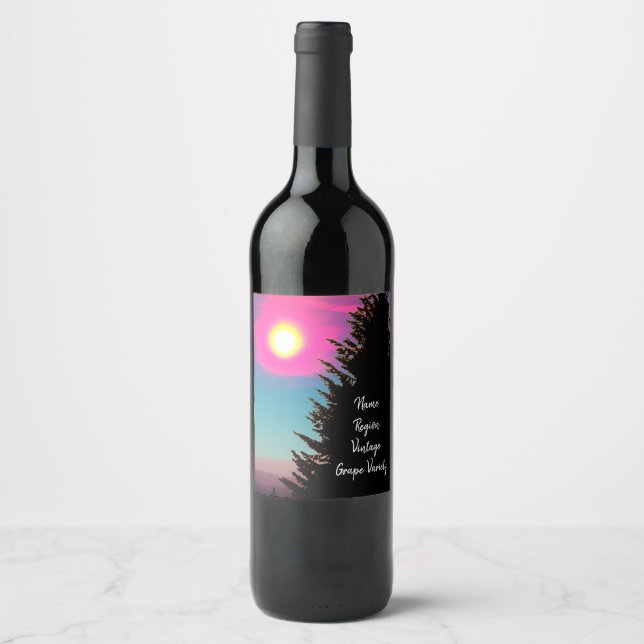 Pastel Sunset, Etiqueta de Vinho Personalizada (Frente)