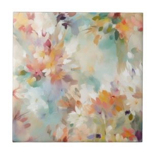 Pastel Teal, Mauve, FloraI Dourada Impressionista