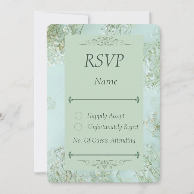 Pastel Teal White Flowers - Cartão RSVP de Casamen (Frente)