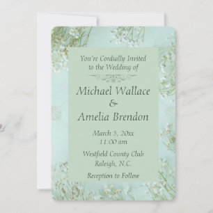 Pastel Teal White Flowers Convite De Casamento