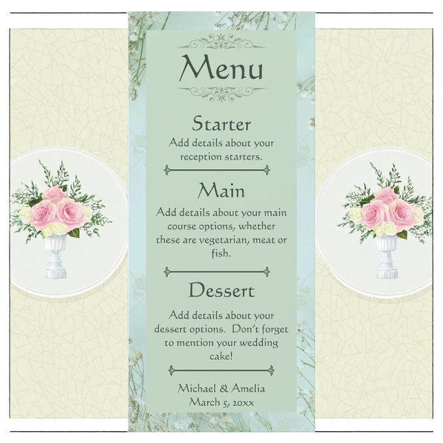 Pastel Teal White Flowers Menu de Casamento (Criador carregado)