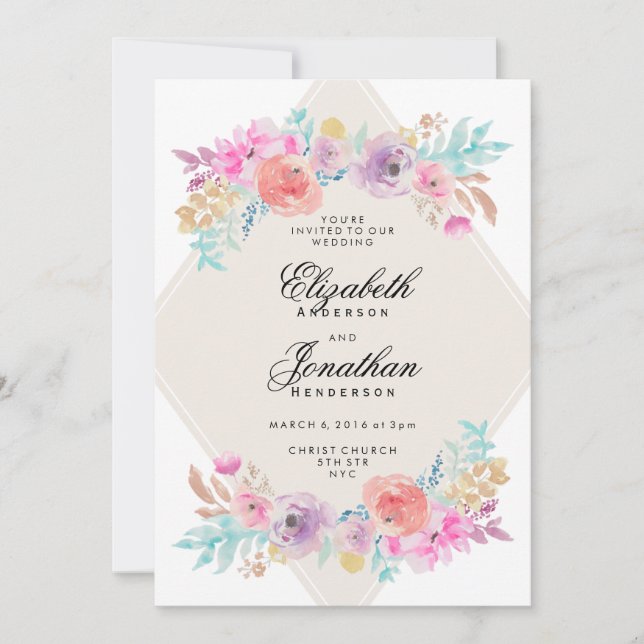 Pastel Watercolor Flowers Convite De Casamento (Frente)