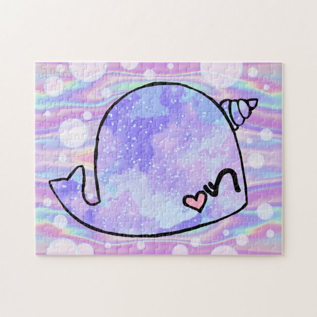 Pastel Watercolor - Quebra-cabeça do Narwhal Iride (Horizontal)