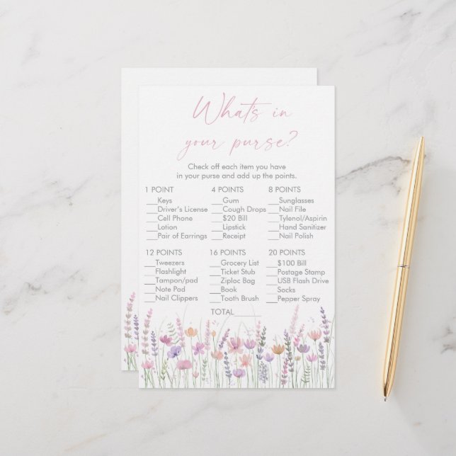 Pastel Wildflowers What's In Your Purse Game (Frente/Verso In Situ)