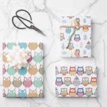 Pastel Winter Owls Wrapling Paper Sheets