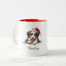 Pastor australiano Aquarela Caneca Natal