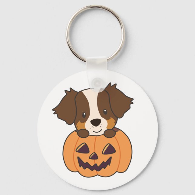 Pastor Australiano Em Pumpkin Cute Happy Chaveiro (Frente)