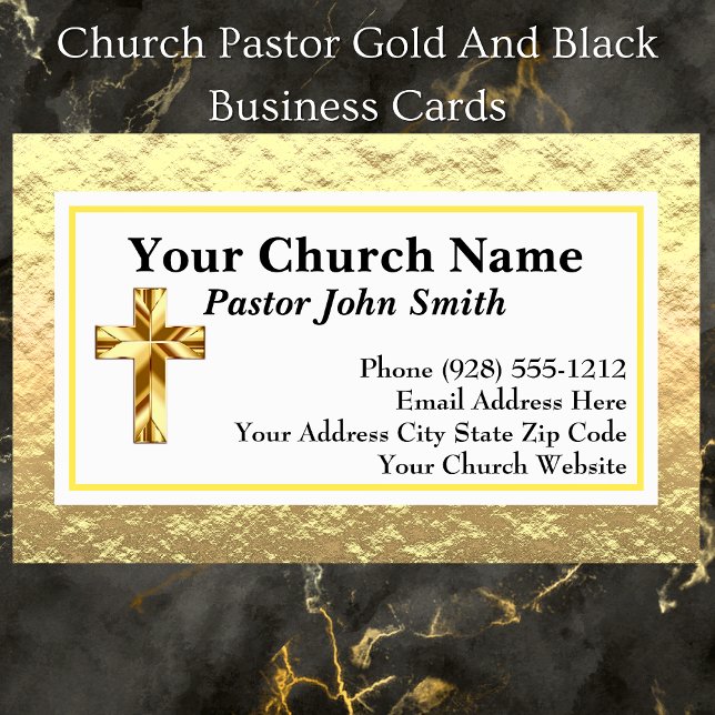 Pastor Dourado E Cartões de visitas Pretos (Church Pastor Gold And Black Business Cards)