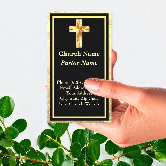 Pastor Dourado E Cartões de visitas Pretos (Church Pastor Gold And Black Business Card)