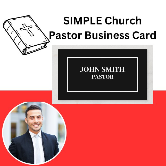 Pastor negro e Cartão de visita branco da Igreja S (SIMPLE Church Pastor Black and White Business Card)
