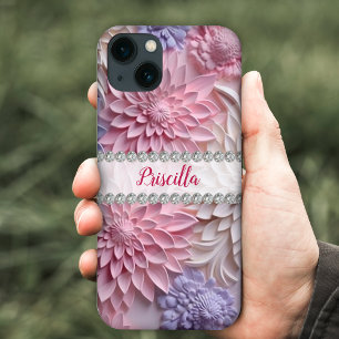 Pastos macios dahlias 3D, moldura de diamante pers