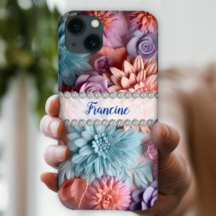 Pastos macios dahlias e rosas 3D, moldura de diama
