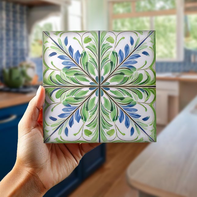 Pat nº 14 Azulejo Floral Pintado Verde Azul ID1078 (Criador carregado)