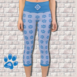 Pata azul-branca estampada leggings capri
