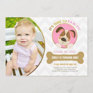 Pata-ty cor-de-rosa e Dourado do convite do cão d