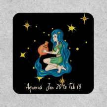 Patch Aquarius com Mulher e Estrelas em Preto
