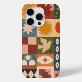 Patchwork celestial boêmica com símbolos místicos