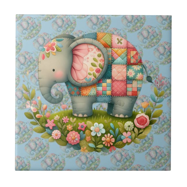 Patchwork Elephant Floral Meadow Charm (Frente)