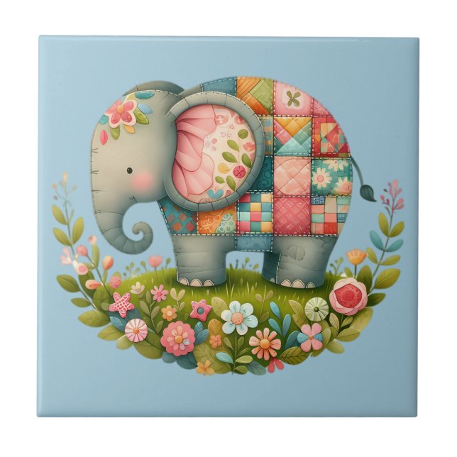Patchwork Elephant Floral Meadow Charm (Frente)