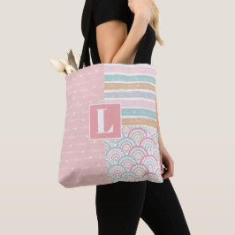 Patchwork Love Hearts Rainbow Monograma Tote Bag
