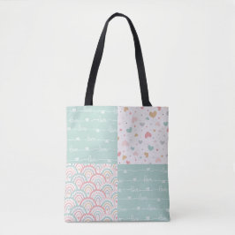 Patchwork Love Rainbow Pastel Hearts Tote Bag