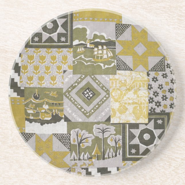 Patchwork Quilt Sandstone Porta copos (Frente)