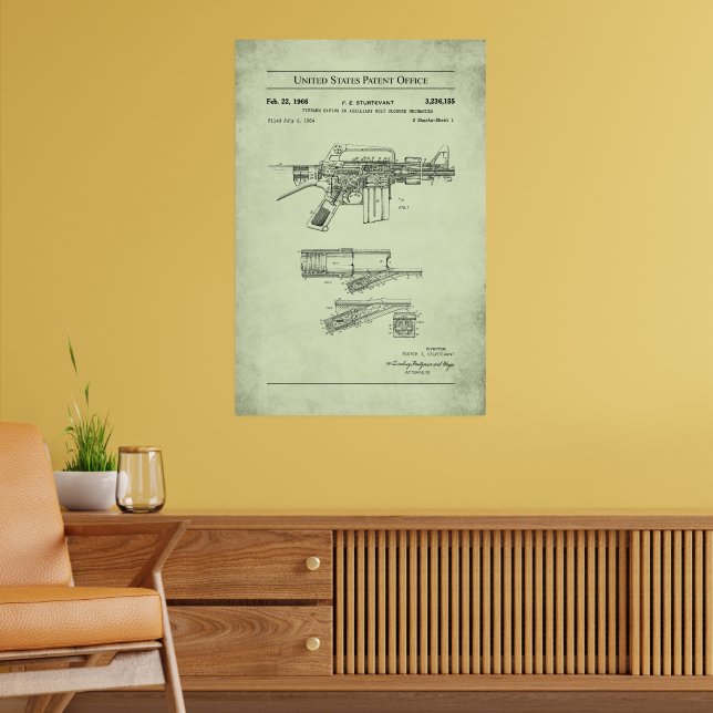 Patente dos EUA - Colt Automatic Rifle Poster (Sala de Estar 2)