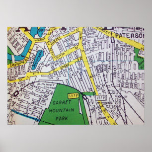 Paterson, poster do mapa do vintage de NJ