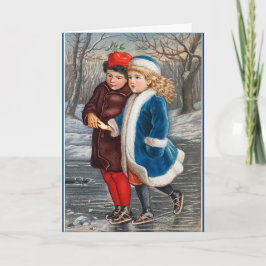 Patinação Num Cartão De Feriado De Vintagem De Inv