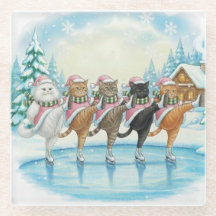 Patinadores de Natal Gato Rosa, Porta-Copos de Vid