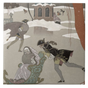 Patinagem no gelo no lago congelado, ilustração