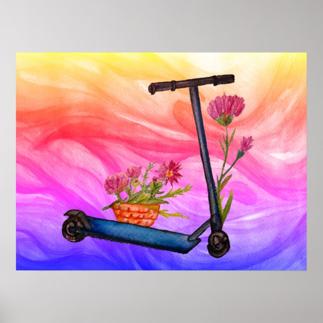 Patinete de Verão - Arte Floral Poster (Frente)