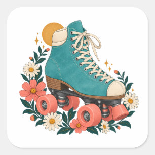 Patins Turquesa e Adesivo Quadrado de Margaridas