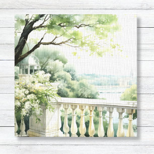 Patio Gazebo Lake View Watercolor Canvas