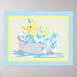 Pato amarelo no impressão da arte do banheiro da